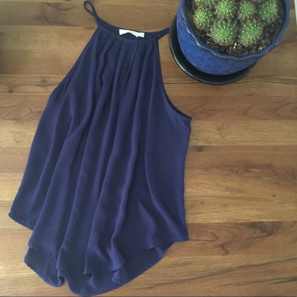 Lush high-neck dark purple pleated blouse